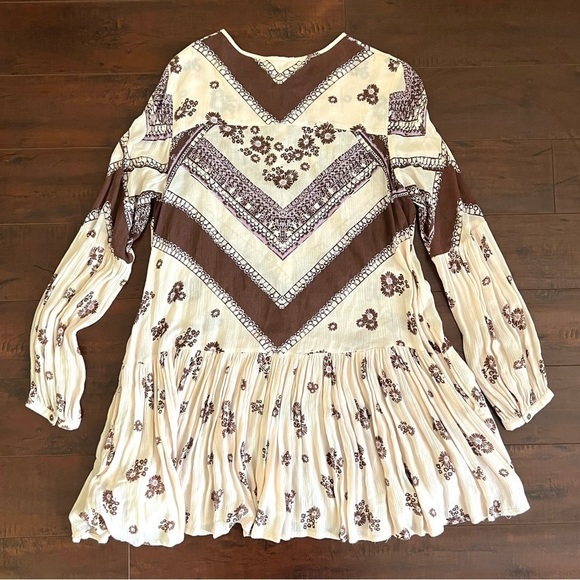 FREE PEOPLE From Your Heart Mini Dress Boho Long Sleeve Flowy Bohemian - Picture 9 of 15